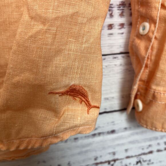 Tommy Bahama Shirt Mens Medium Relax Fit Orange Long Sleeve Button Up 100% Linen - Picture 6 of 14